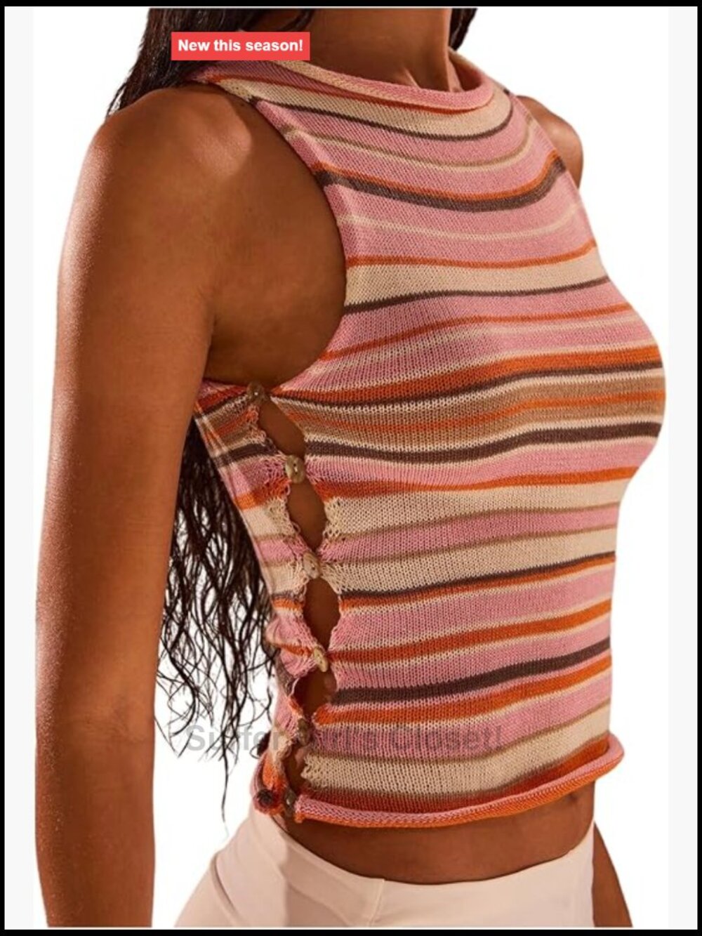 Sleeveless Knit Sweater Vest Cut Out Button Y2K Crop Tank Top
